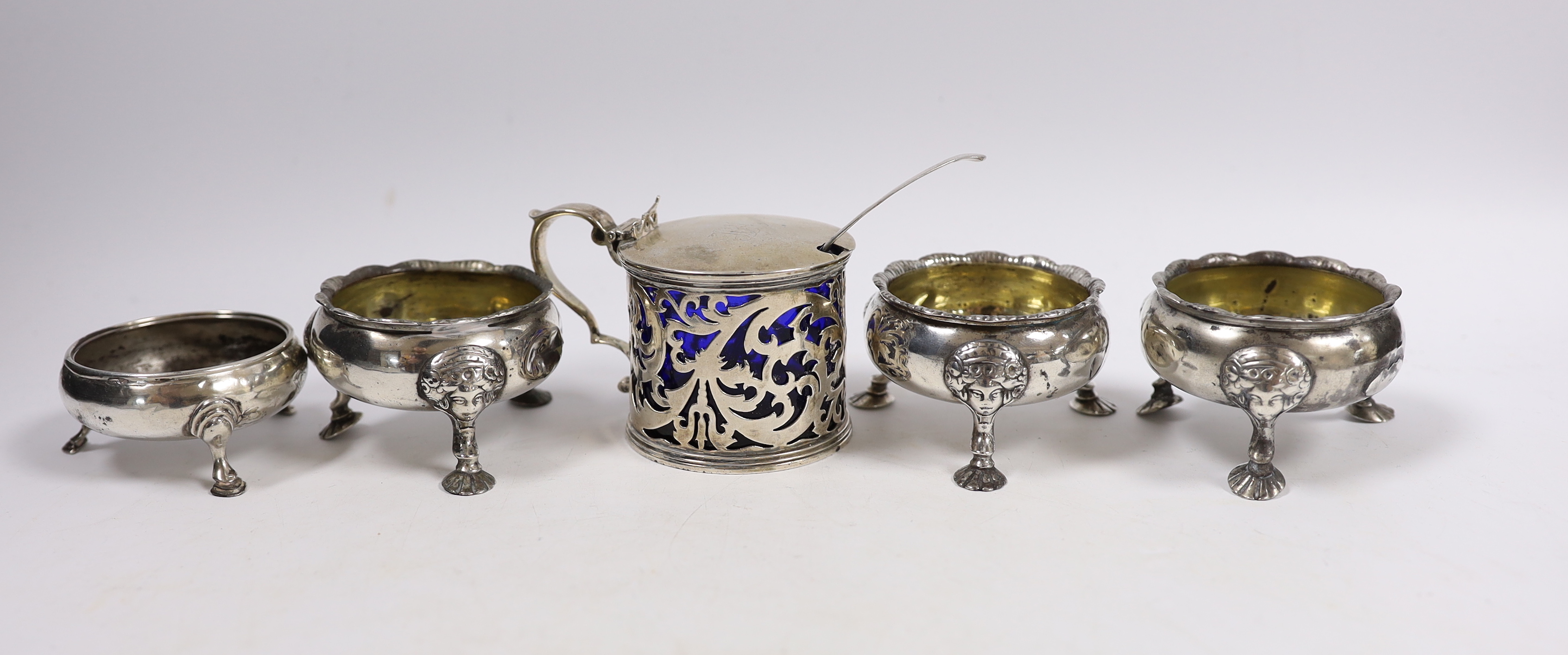 Eleven assorted antique and later silver bun salts, pepperettes and mustard pots including Victorian drum mustard, London, 1853.